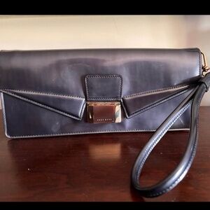 Hugo Boss Patent Leather Clutch with Wrist Strap in Midnight Blue